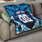 Personalised Geelong Cat Football Quilt Electric Blue Mascot Charging Cityscape