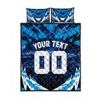 Personalised Geelong Cat Football Quilt Bed Set Electric Blue Mascot Charging Cityscape