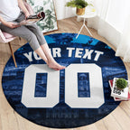 Personalised Geelong Cat Football Round Carpet Electric Blue Mascot Charging Cityscape