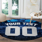 Personalised Geelong Cat Football Round Carpet Electric Blue Mascot Charging Cityscape