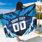 Personalised Geelong Cat Football Sarong Electric Blue Mascot Charging Cityscape