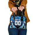 Personalised Geelong Cat Football Shoulder Handbag Electric Blue Mascot Charging Cityscape