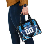 Personalised Geelong Cat Football Shoulder Handbag Electric Blue Mascot Charging Cityscape
