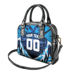 Personalised Geelong Cat Football Shoulder Handbag Electric Blue Mascot Charging Cityscape