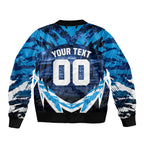 Personalised Geelong Cat Football Sleeve Zip Bomber Jacket Electric Blue Mascot Charging Cityscape