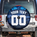 Personalised Geelong Cat Football Spare Tire Cover Electric Blue Mascot Charging Cityscape
