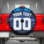 Personalised Geelong Cat Football Spare Tire Cover Electric Blue Mascot Charging Cityscape