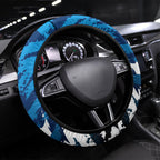 Geelong Cat Football Steering Wheel Cover Electric Blue Mascot Charging Cityscape