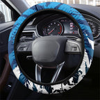 Geelong Cat Football Steering Wheel Cover Electric Blue Mascot Charging Cityscape