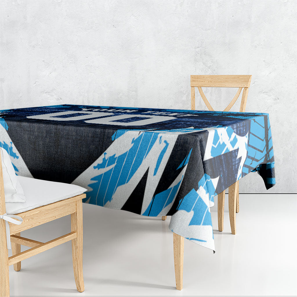 Personalised Geelong Cat Football Tablecloth Electric Blue Mascot Charging Cityscape