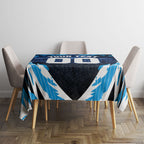 Personalised Geelong Cat Football Tablecloth Electric Blue Mascot Charging Cityscape