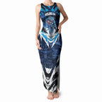 Personalised Geelong Cat Football Tank Maxi Dress Electric Blue Mascot Charging Cityscape