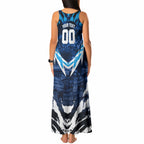Personalised Geelong Cat Football Tank Maxi Dress Electric Blue Mascot Charging Cityscape