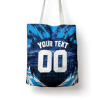 Personalised Geelong Cat Football Tote Bag Electric Blue Mascot Charging Cityscape