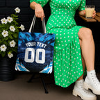 Personalised Geelong Cat Football Tote Bag Electric Blue Mascot Charging Cityscape