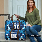 Personalised Geelong Cat Football Travel Bag Electric Blue Mascot Charging Cityscape