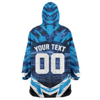 Personalised Geelong Cat Football Wearable Blanket Hoodie Electric Blue Mascot Charging Cityscape