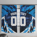 Personalised Geelong Cat Football Window Curtain Electric Blue Mascot Charging Cityscape