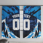 Personalised Geelong Cat Football Window Curtain Electric Blue Mascot Charging Cityscape