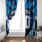 Personalised Geelong Cat Football Window Curtain Electric Blue Mascot Charging Cityscape