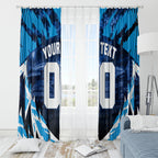 Personalised Geelong Cat Football Window Curtain Electric Blue Mascot Charging Cityscape