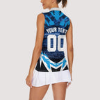 Personalised Geelong Cat Football Women Sleeveless Polo Shirt Electric Blue Mascot Charging Cityscape