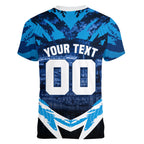 Personalised Geelong Cat Football Women V-Neck T-Shirt Electric Blue Mascot Charging Cityscape