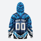Personalised Geelong Cat Football Zip Hoodie Electric Blue Mascot Charging Cityscape