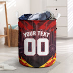 Personalised Gold Coast Suns Football Laundry Basket Electric Red Flame Mascot Charging Cityscape