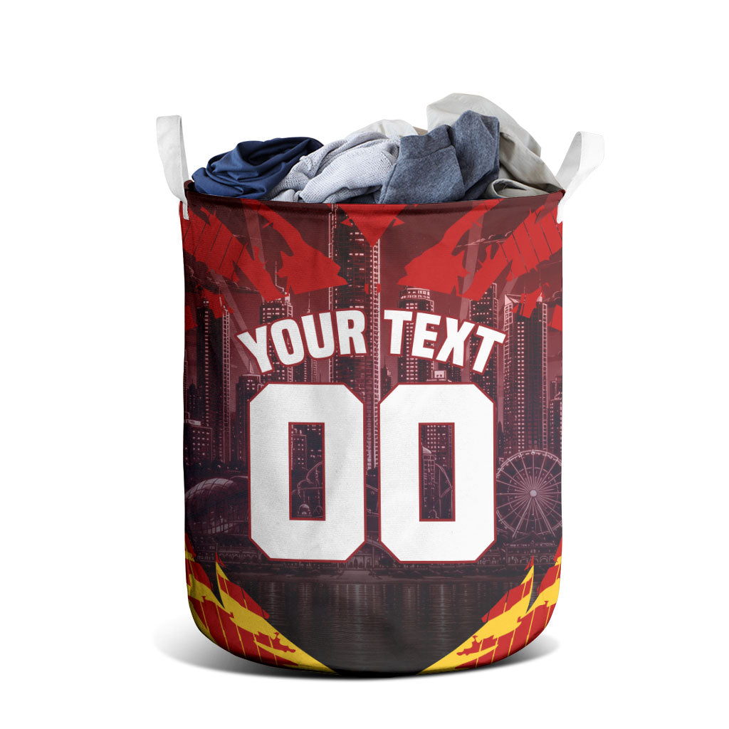 Personalised Gold Coast Suns Football Laundry Basket Electric Red Flame Mascot Charging Cityscape