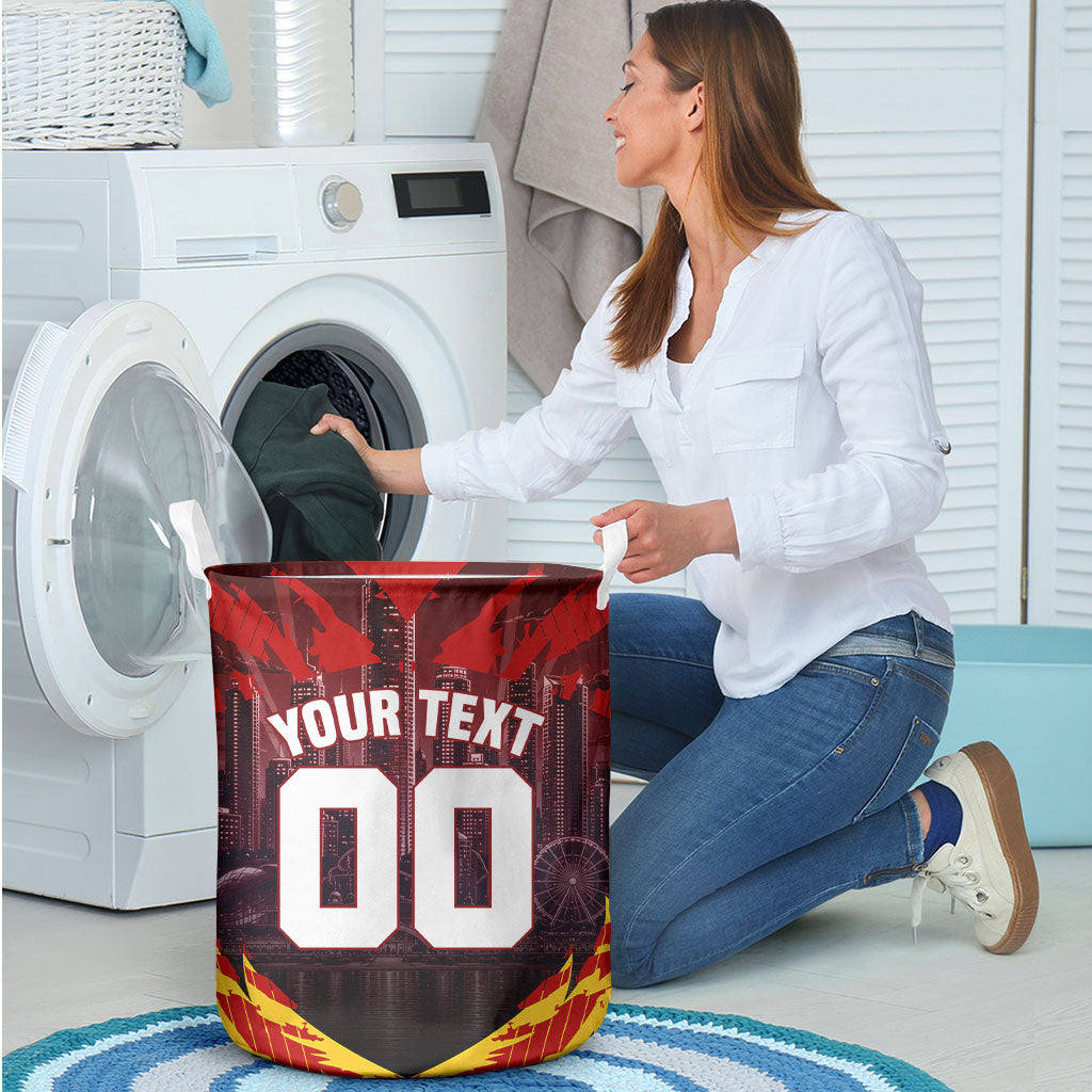 Personalised Gold Coast Suns Football Laundry Basket Electric Red Flame Mascot Charging Cityscape