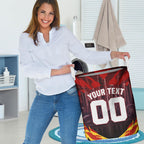 Personalised Gold Coast Suns Football Laundry Basket Electric Red Flame Mascot Charging Cityscape