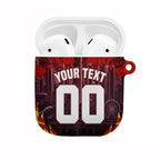 Personalised Gold Coast Suns Football AirPods Case Electric Red Flame Mascot Charging Cityscape