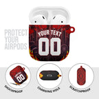 Personalised Gold Coast Suns Football AirPods Case Electric Red Flame Mascot Charging Cityscape