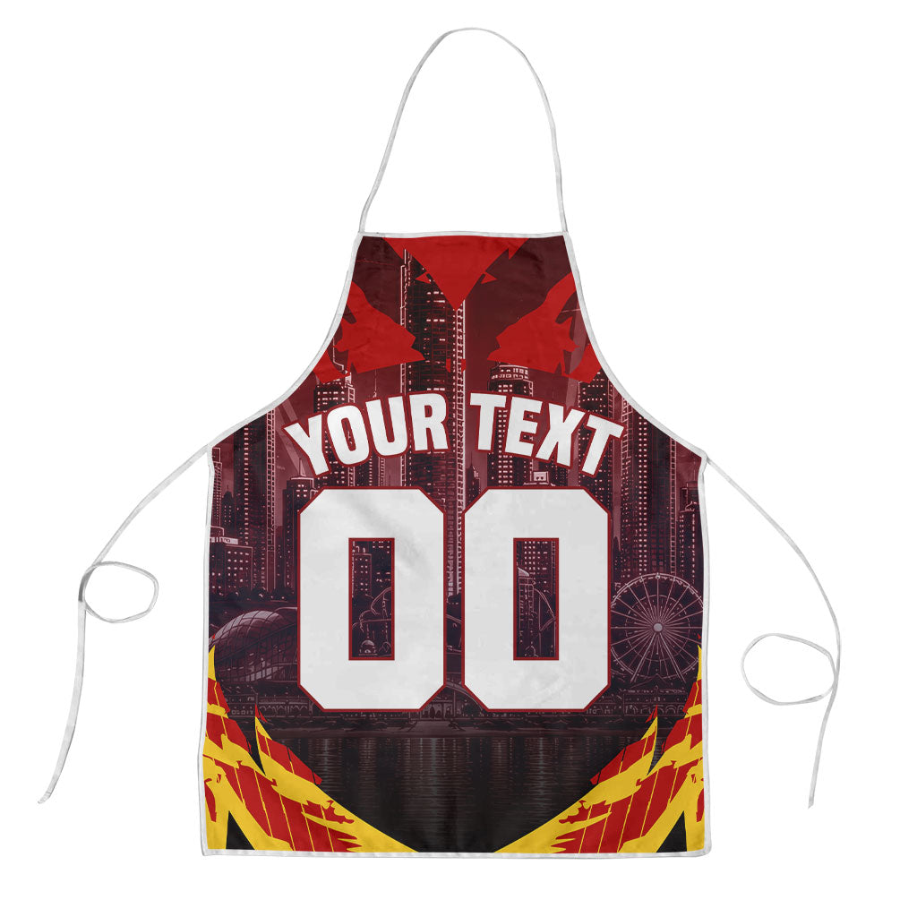 Personalised Gold Coast Suns Football Apron Electric Red Flame Mascot Charging Cityscape