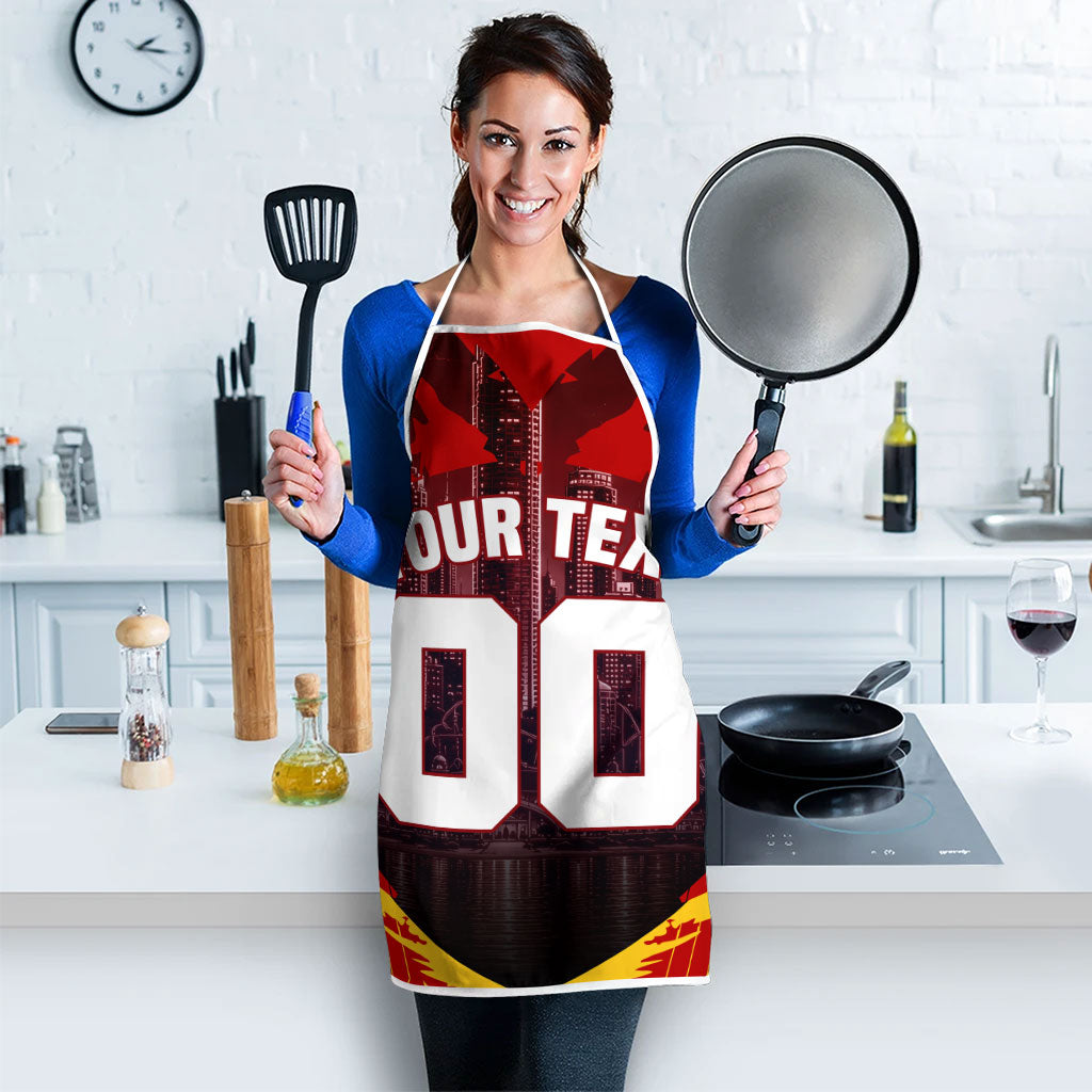 Personalised Gold Coast Suns Football Apron Electric Red Flame Mascot Charging Cityscape