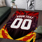 Personalised Gold Coast Suns Football Area Rug Electric Red Flame Mascot Charging Cityscape