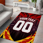 Personalised Gold Coast Suns Football Area Rug Electric Red Flame Mascot Charging Cityscape