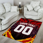 Personalised Gold Coast Suns Football Area Rug Electric Red Flame Mascot Charging Cityscape