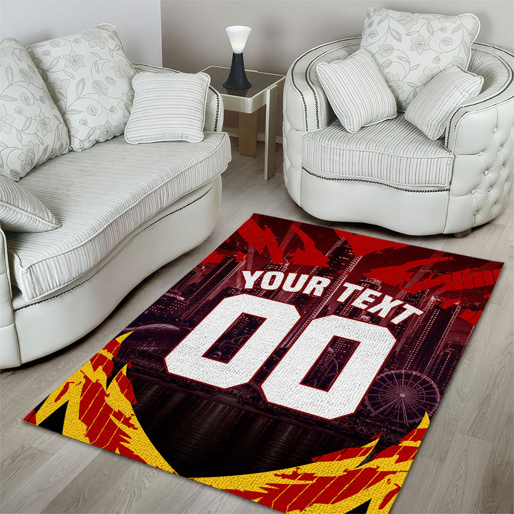 Personalised Gold Coast Suns Football Area Rug Electric Red Flame Mascot Charging Cityscape
