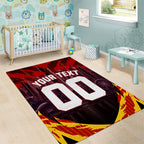 Personalised Gold Coast Suns Football Area Rug Electric Red Flame Mascot Charging Cityscape