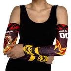 Personalised Gold Coast Suns Football Arm Sleeves Electric Red Flame Mascot Charging Cityscape