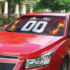 Personalised Gold Coast Suns Football Auto Sun Shade Electric Red Flame Mascot Charging Cityscape