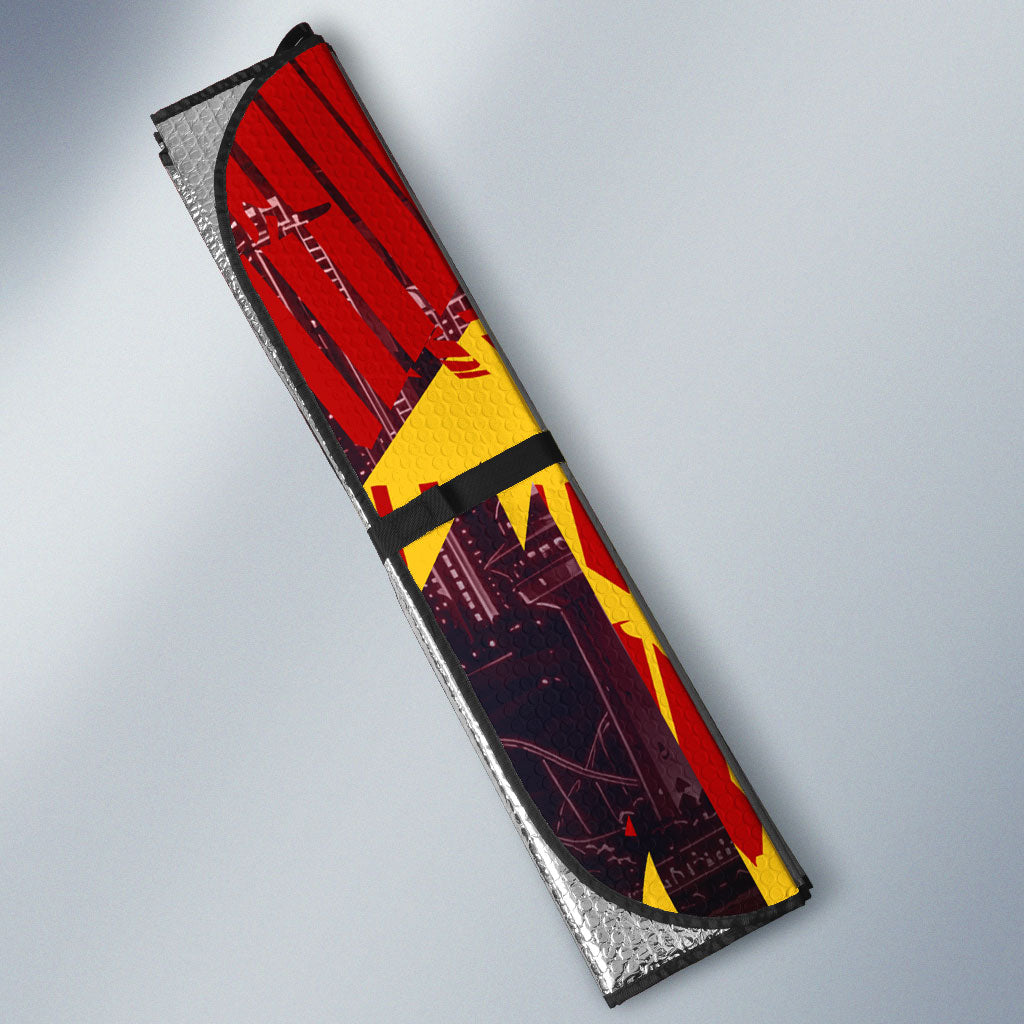 Personalised Gold Coast Suns Football Auto Sun Shade Electric Red Flame Mascot Charging Cityscape