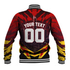 Personalised Gold Coast Suns Football Baseball Jacket Electric Red Flame Mascot Charging Cityscape