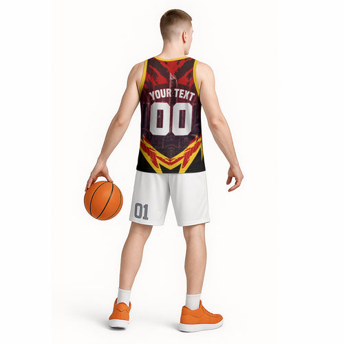 Personalised Gold Coast Suns Football Basketball Jersey Electric Red Flame Mascot Charging Cityscape