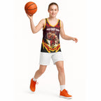 Personalised Gold Coast Suns Football Basketball Jersey Electric Red Flame Mascot Charging Cityscape