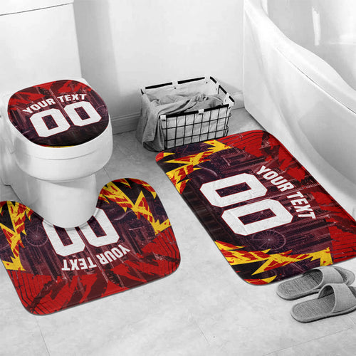 Personalised Gold Coast Suns Football Bathroom Set Electric Red Flame Mascot Charging Cityscape
