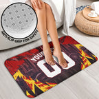 Personalised Gold Coast Suns Football Bathroom Set Electric Red Flame Mascot Charging Cityscape