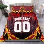 Personalised Gold Coast Suns Football Bedding Set Electric Red Flame Mascot Charging Cityscape